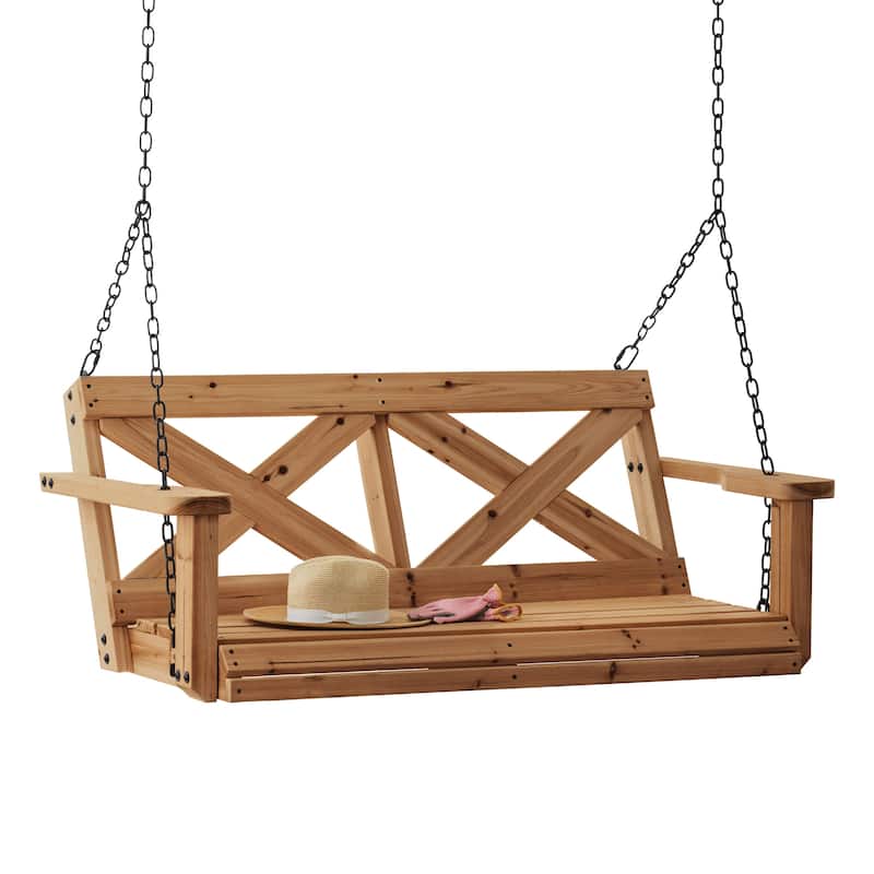 Backyard Discovery 55" Cedar Wood Farmhouse Porch Swing, 2-Seater - 4'7" x 2'4"