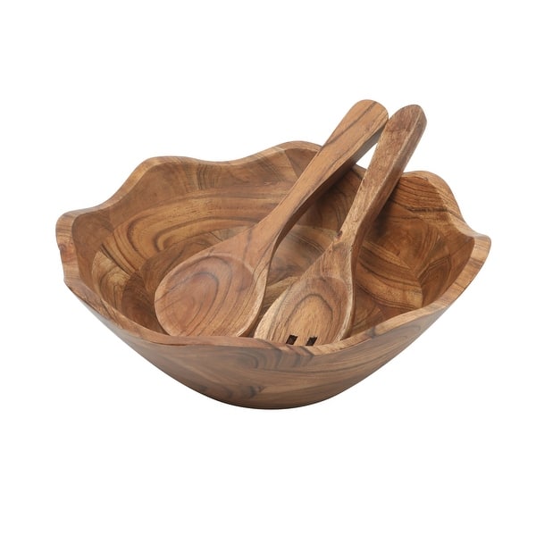 slide 2 of 13, Gibson Home Sandhurst 3-Piece Acacia Wood Salad Bowl Set - 12-Inch Scalloped Serving Bowl with Wooden Salad Servers
