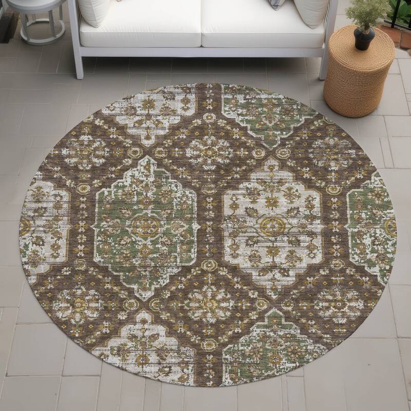 Machine Washable Indoor/ Outdoor Traditional Kiowa Chantille Rug - Chocolate - 8' x 8'