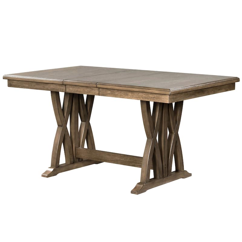 Roomfitters 7-Piece Extendable Dining Table Set, Mid-Century Solid Wood Kitchen Set with 12" Leaf and 6 Chairs, Gray