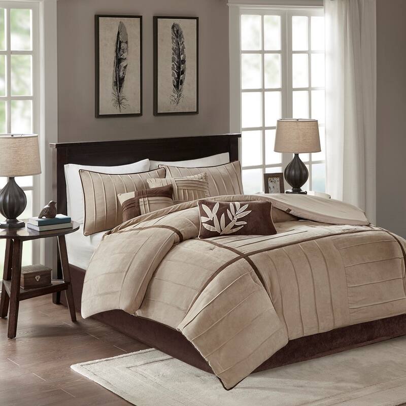 7 Piece Faux Suede Comforter Set Beige Cal King - Beige