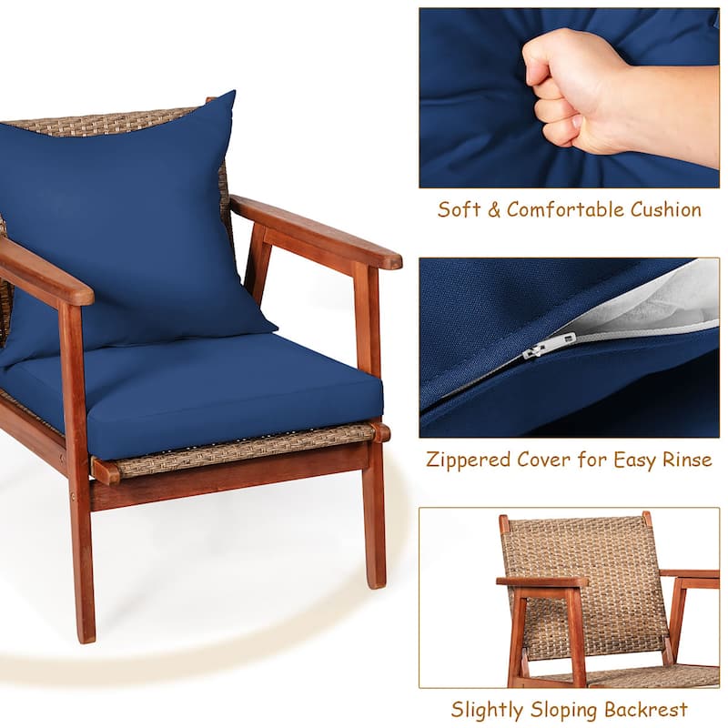 Costway 4PCS Patio Rattan Furniture Set Acacia Wood Frame Cushioned - See details