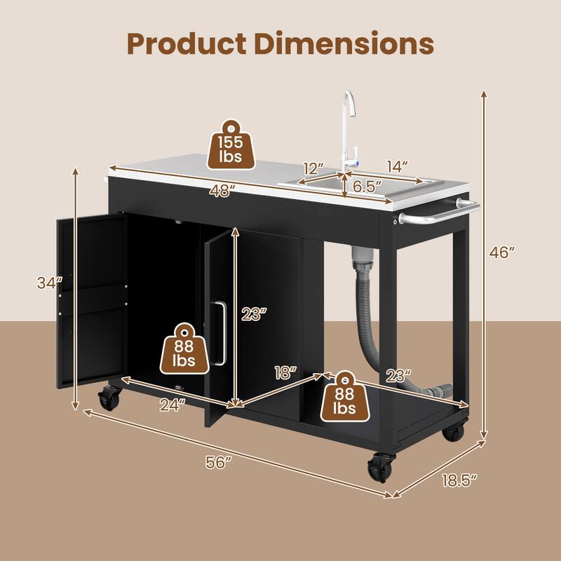 Costway 56" Outdoor Grill Table with Sink & Drainage with Stainless - See Details