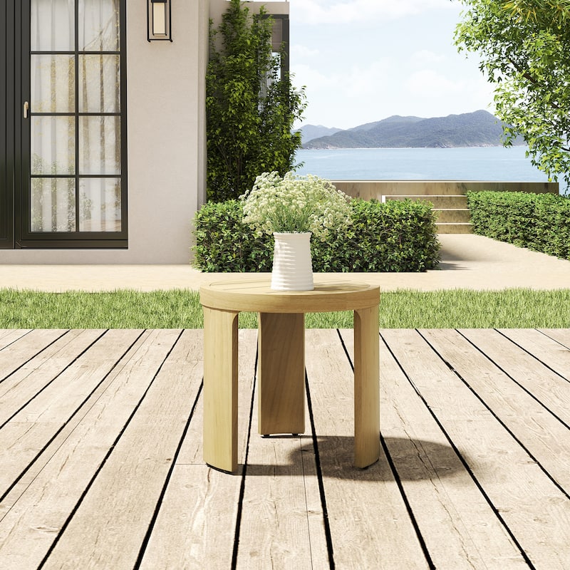 Overture 1-Piece Natural Wood Grain Aluminum Outdoor Round-Edge Table - 19 x 19