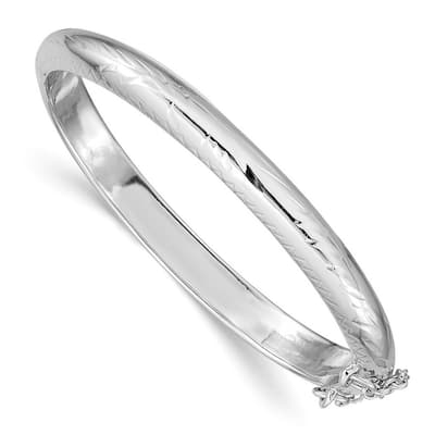 Curata 925 Sterling Silver Chidrens 5.5" 5mm Textured Hinged Bangle Bracelet