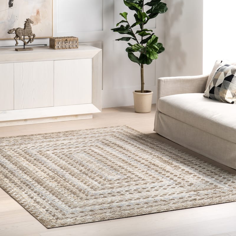 Nuloom Carley SpinClean Machine Washable Geometric Area Rug - 4' x 6' - Beige - Rectangle