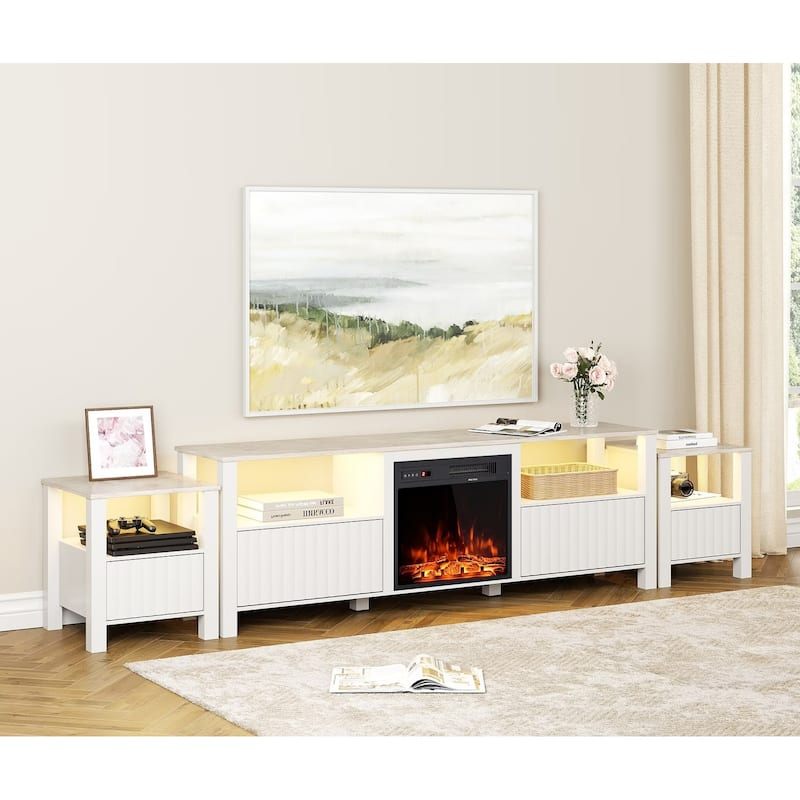 Fireplace TV Stand for 75 Inch TV Entertainment Center, White, 70 Inch