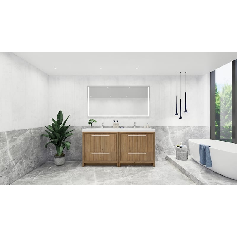 Dolce 72 Freestanding Bath Vanity with Dual Basin Reinforced Acrylic Top - 72 - Natural Oak
