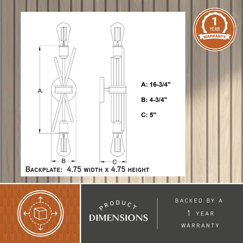 Estelle 2 Light Natural Brass Mid-Century Modern Reversible Wall Sconce - 4.75-in W x 16.75-in H x 5-in D