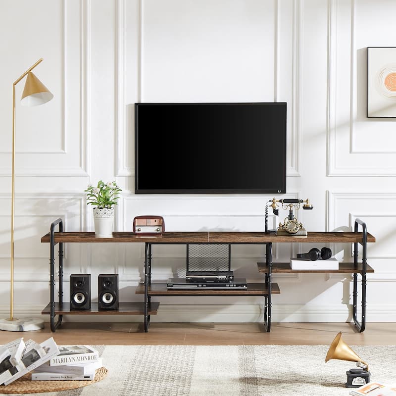 VECELO 55/63/71 Inch Industrial TV Stand with Open Storage for TV up to 71 inch Entertainment Center TV Console Table