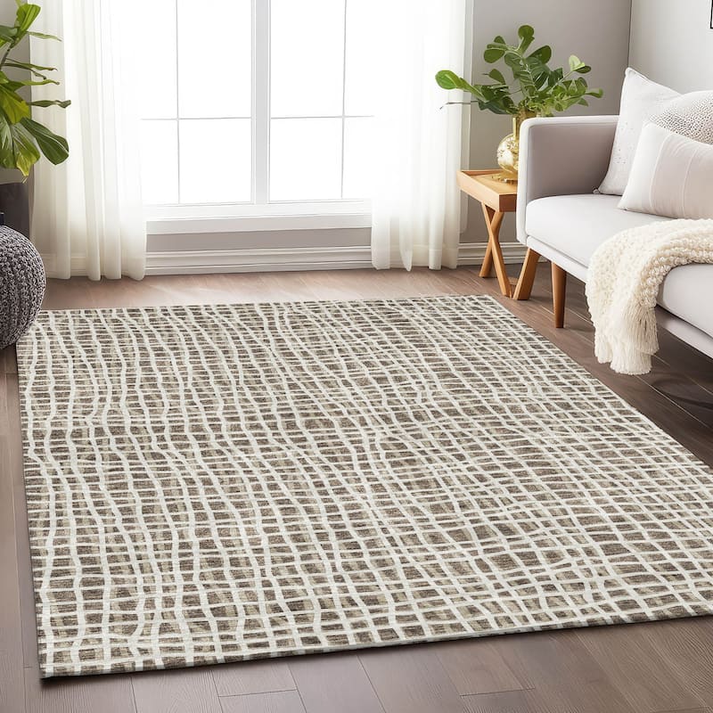 Premium Washable Super Soft Modern Lines Mayfield Rug - Brown - 9' x 12' - Rectangle
