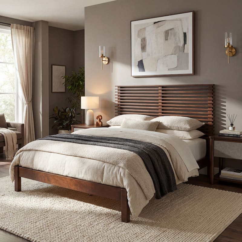 Christopher Knight Home - Arden Modern Wooden Bed Frame with Headboard - Walnut - Queen