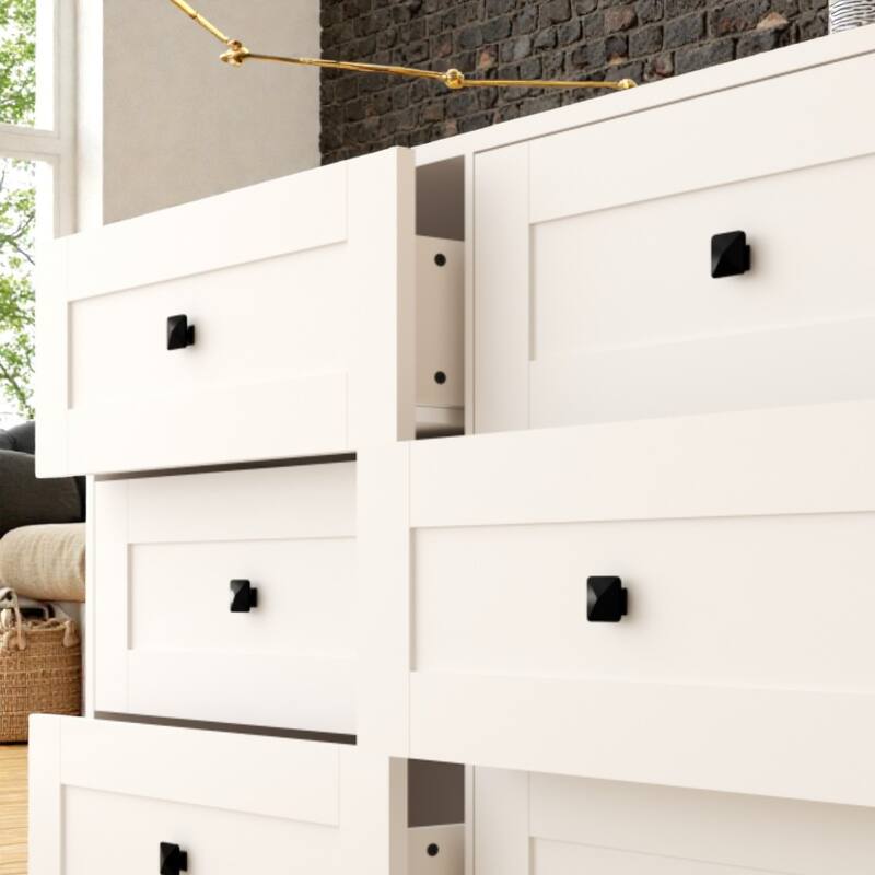 Farmhouse White 6 Drawer Dresser with Barn Door Style, Chest of Drawers Storage Cabinet for Bedroom Living Room