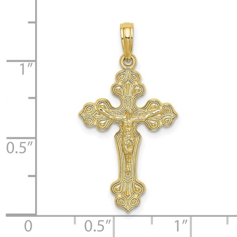 Curata 10k Yellow Gold 18" Elegant Crucifix on Budded Curved Cross Necklace - 16mmx29.5mm