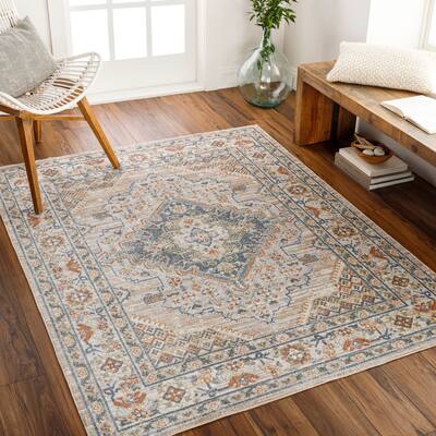 Livabliss Lillian Machine Washable Medallion Border Area Rug