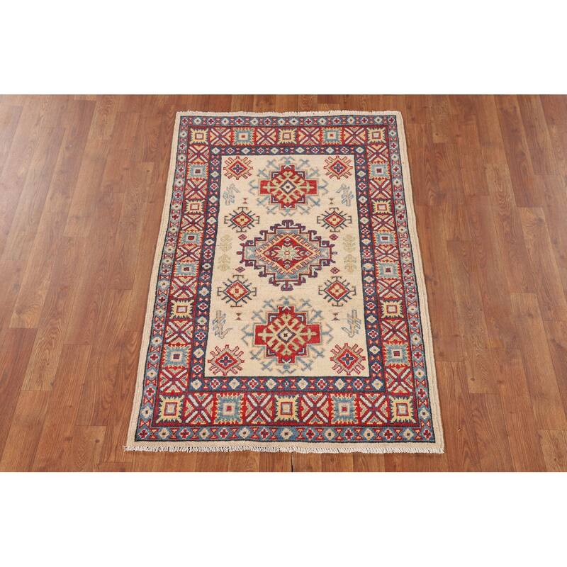 Geometric Kazak Rug Handmade Wool Carpet - 2'10" x 4'3"