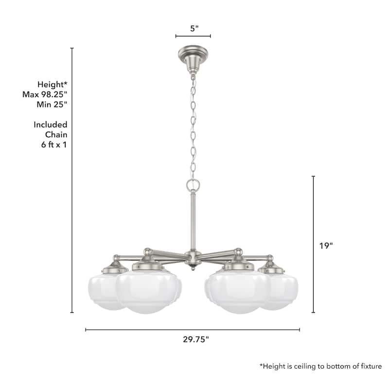 Hunter Saddle Creek Contemporary Schoolhouse Chandelier - Clear or White Glass Globes - Entry, Dining Room, Kitchen Table