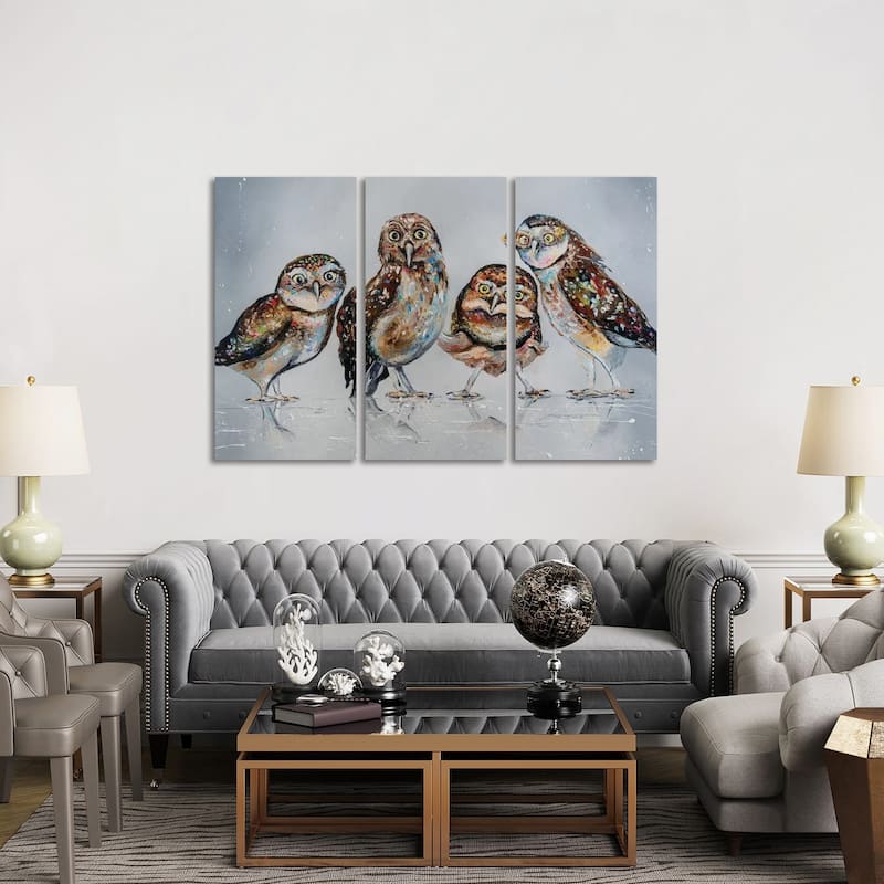 iCanvas "Company Of Owls" by KuptsovaArt 3-Piece Wall Art Set - 40x60x1.5