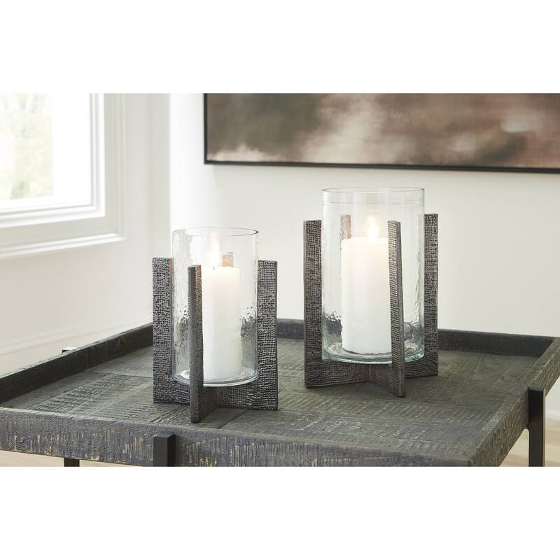 Signature Design by Ashley Garekton Pewter Candle Holder (Set of 2) - 9.13" W x 9.13" D x 11.63" H