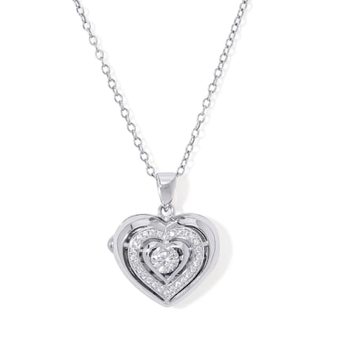 Silver Plated Cubic Zirconia Heart Locket Pendant Necklace