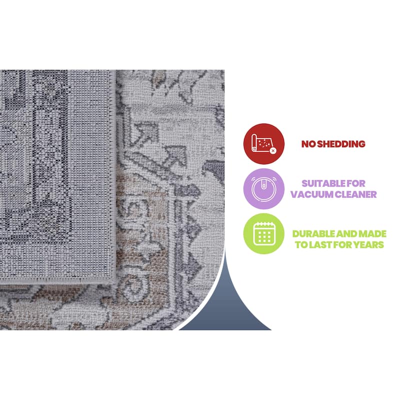 LOOM & LUXE Collection 2X8 Ivory/Beige/Oriental Non-Shedding Area Rug - 96" D x 26" W x 0.35" H