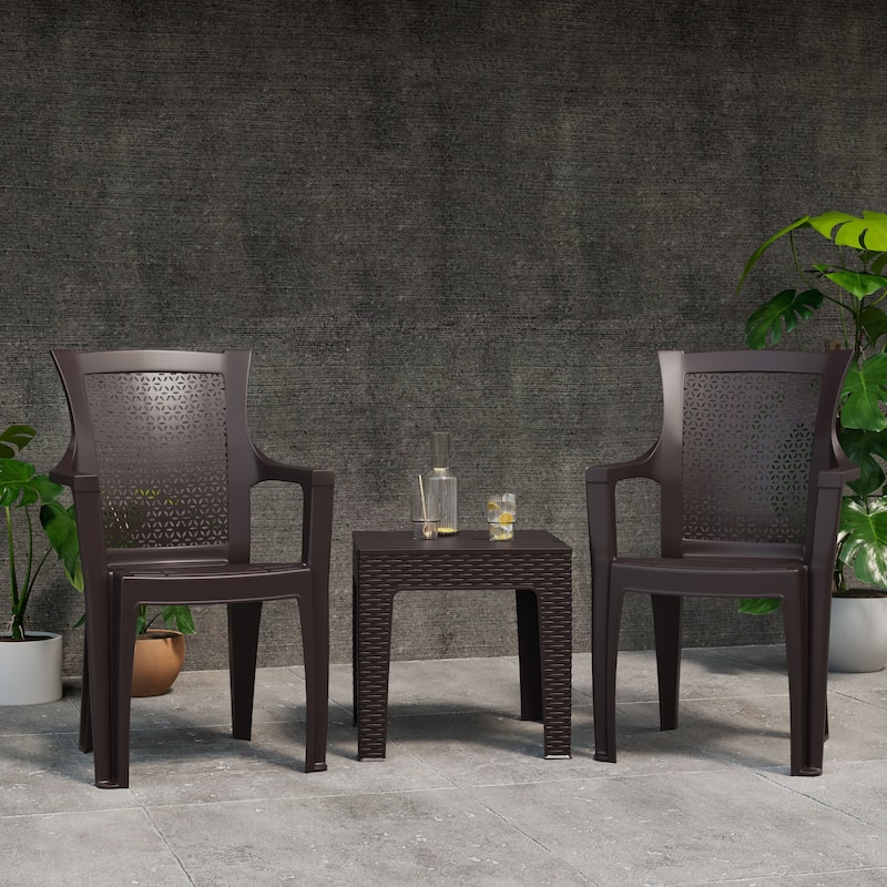 3-Piece Outdoor Bistro Set with Mira Chairs and Trillia Table - Chocolate