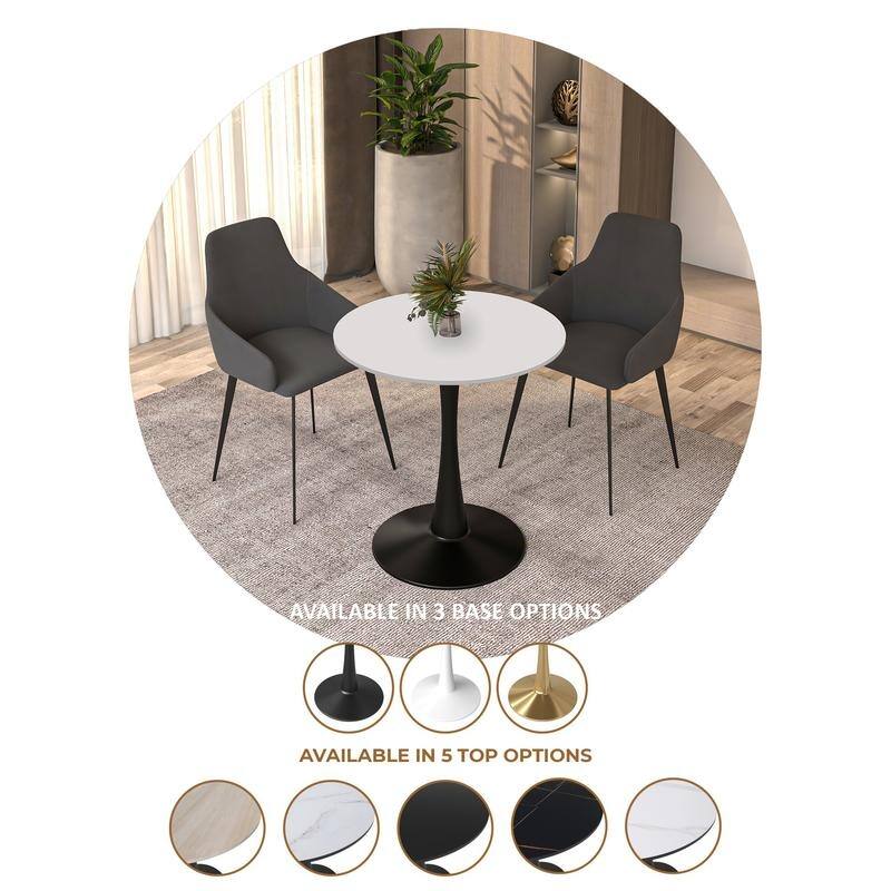 LeisureMod Bristol 24" Round Dining Table for 4 with MDF Wood Tabletop in Black Steel for Kitchen & Dining Room