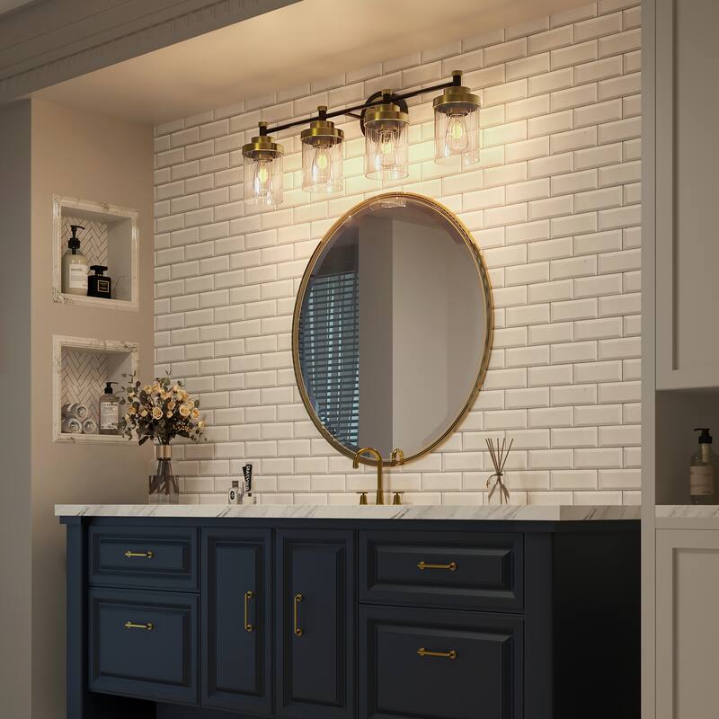 Modern Dimmable Vanity Light with Clear Ribbed Glass Shades E26 Sockets