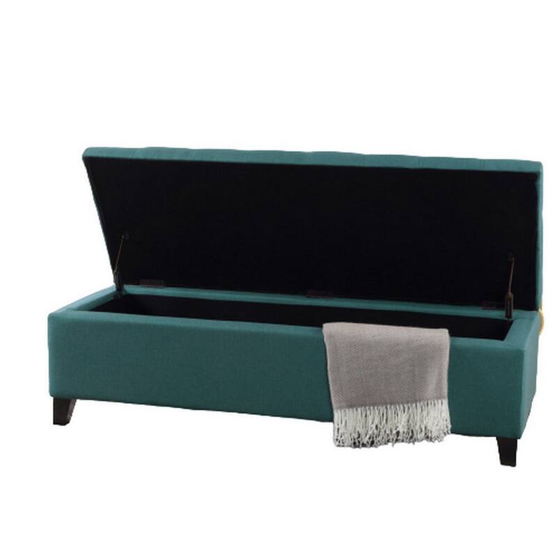 Nira Storage Ottoman Bench, Button Tufted Teal Blue Fabric, 51 Inch