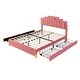 preview thumbnail 5 of 7, Pink Velvet Queen Platform Bed with RGB LED Lights and Storage Drawers