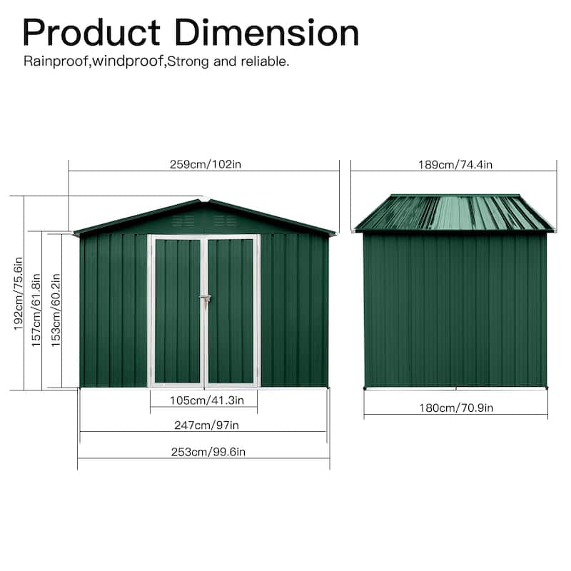 Metal Garden Sheds 6ftx8ft Outdoor Storage Sheds With Two Integrated Punched Vents