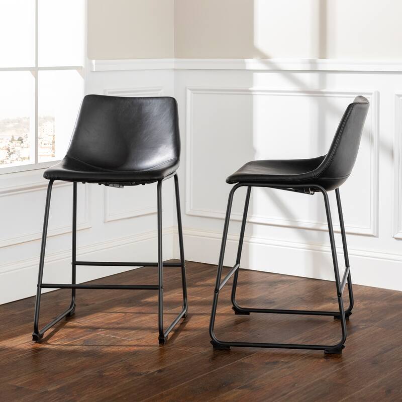 Industrial Faux Leather Counter Stools for Living Room, Bedroom and Office, Set of 2