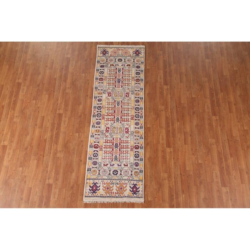 Tribal Geometric Khotan Runner Rug Handmade Wool Carpet - 2'6"x 8'0"