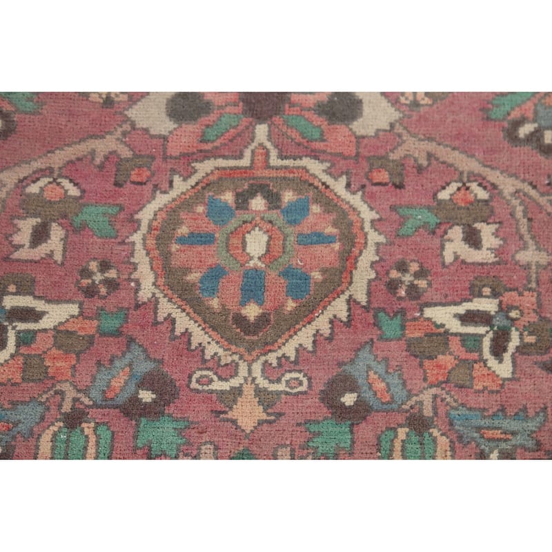 Pink Floral Bakhtiari Persian Vintage Rug Hand-Knotted Wool Carpet - 7'1"x 9'7"
