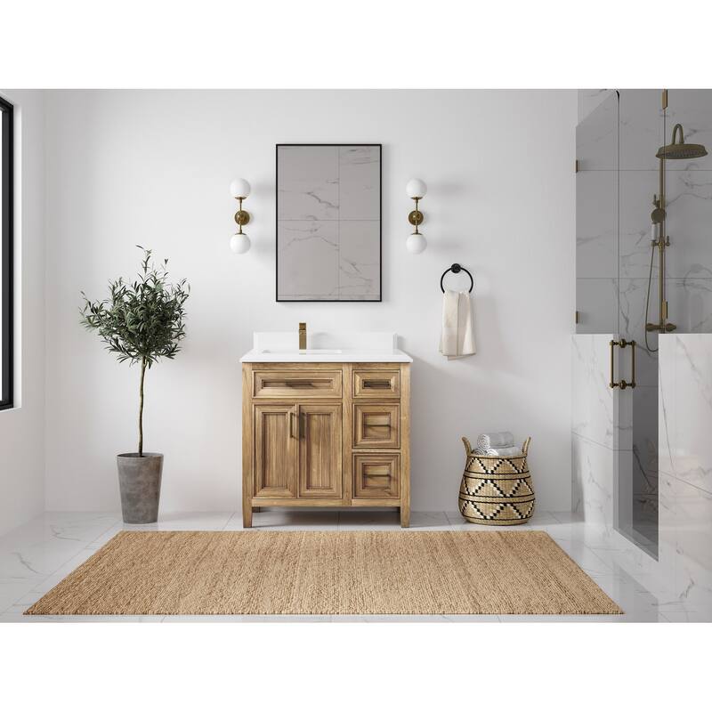 Willow Collections 36 in. W x 22 in. D Santa Monica Teak Left Offset Sink Bathroom Vanity with Countertop