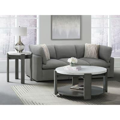 Luxury Round End Table - Grey Accent Table for Living Room, Bedroom, Modern Design - 24