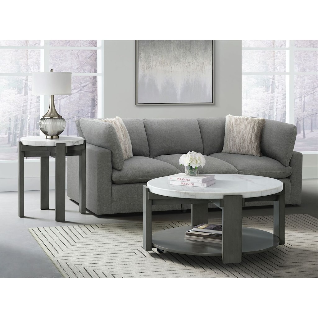 Luxury Round End Table - Grey Accent Table for Living Room, Bedroom, Modern Design - 24
