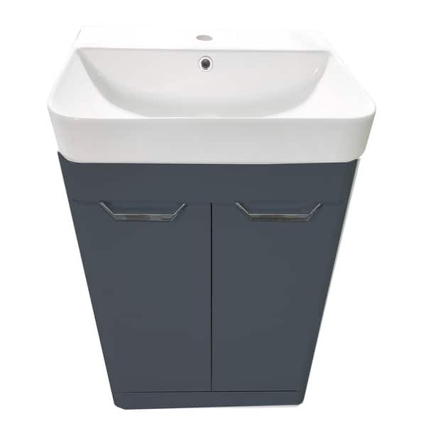 Highpoint Collection Glossy Dark Gray Modern Floor Vanity Bed Bath