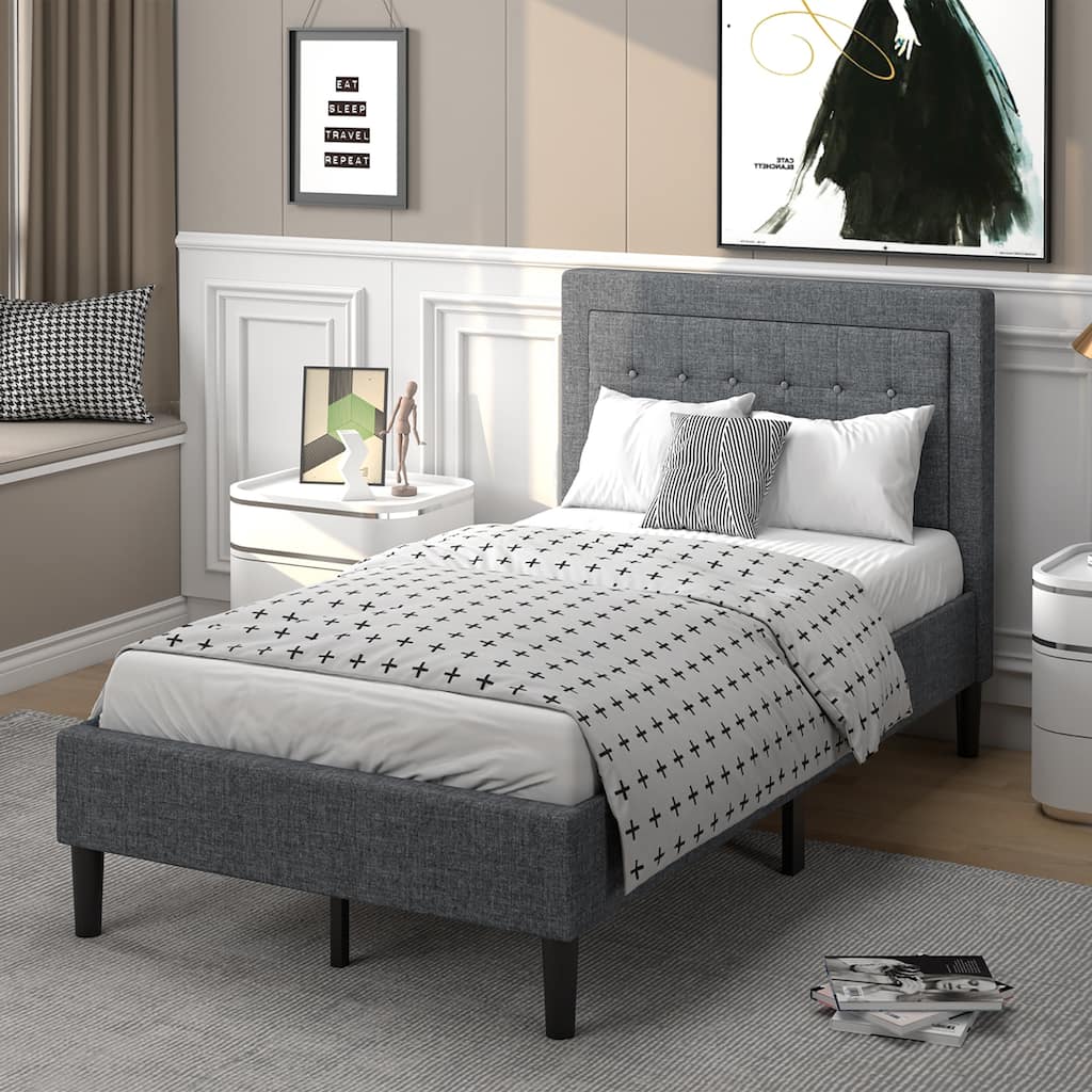 Costway Twin Size Upholstered Bed Frame Button Tufted Headboard