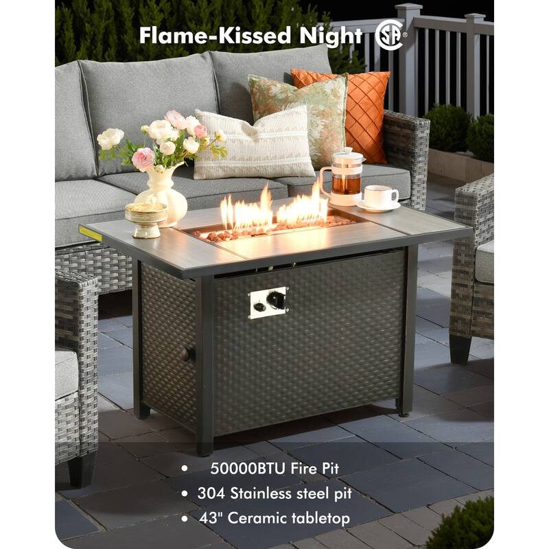 OVIOS 6 Pieces Patio Furniture Set with Fire Pit