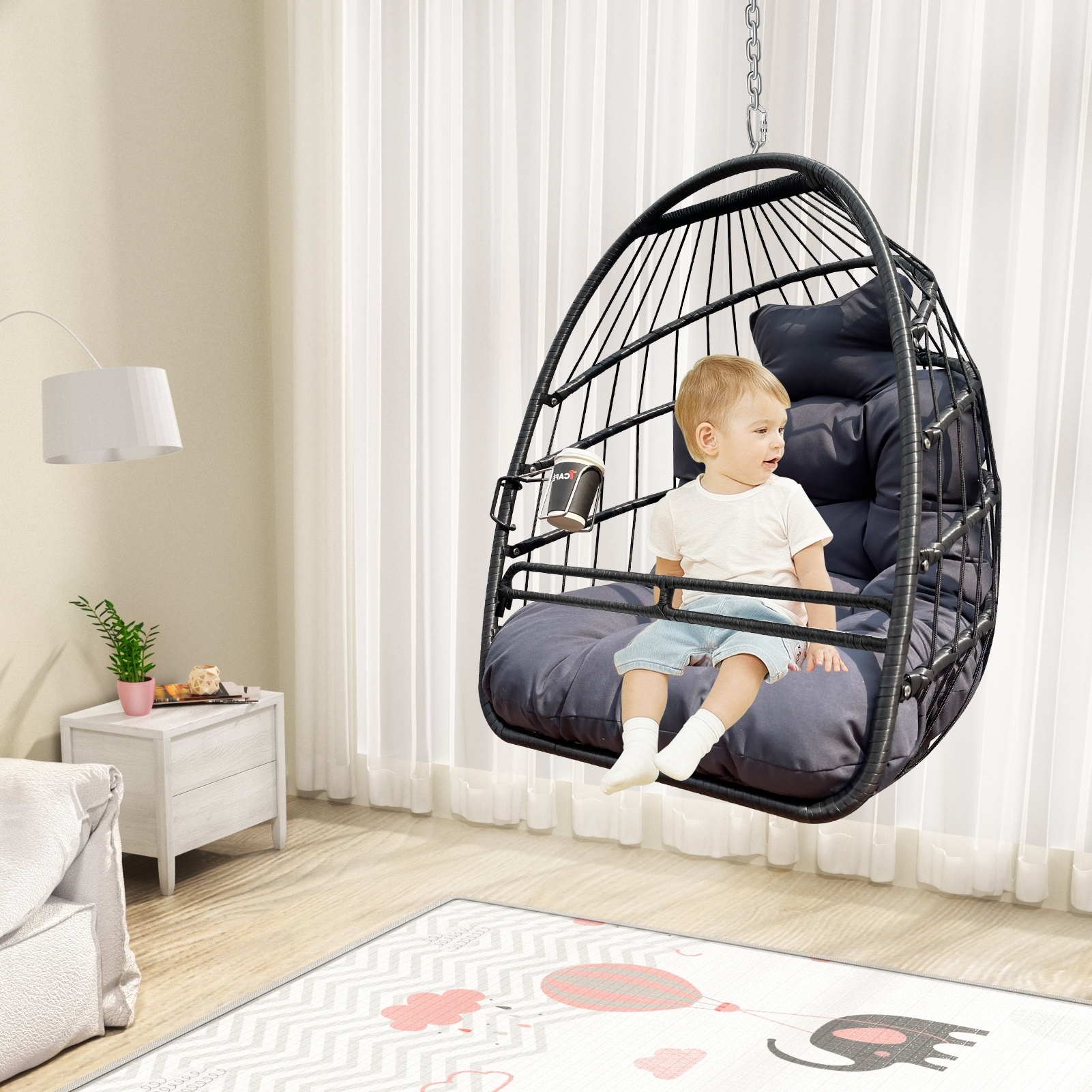 Fishing Style Swing Hammock Egg Basket Chairs Ceiling Hammock Chair Modern Bassinet Chair with Guardrail and Cup Holder Black Bed Bath Beyond 40178642