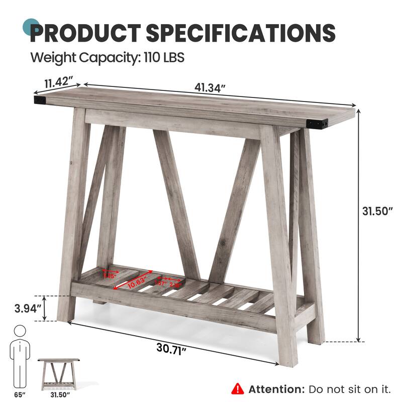 Crestlive Console Table, Entryway Table, Sofa Table with 2-Tier Storage