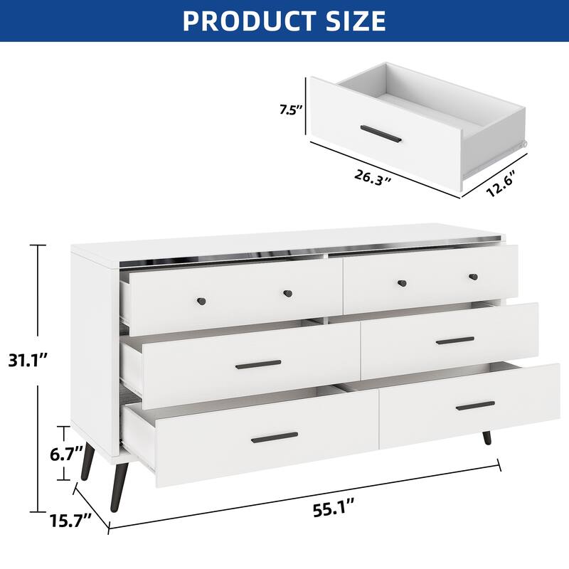 Moasis 47" W 6 Drawers Double Dresser for Bedroom, Chests of drawers