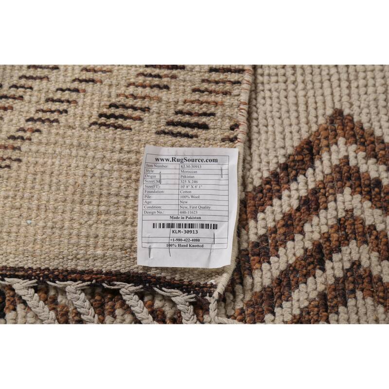 Modern Geometric Moroccan Oriental Area Rug Hand-Knotted Wool Carpet - 8'1"x 10'8"