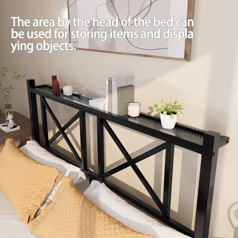 Floating Bed Frame with Storage Drawers, USB & LED Lights, Modern Platform Bed with Duty Steel Slats, No Box Spring Needed