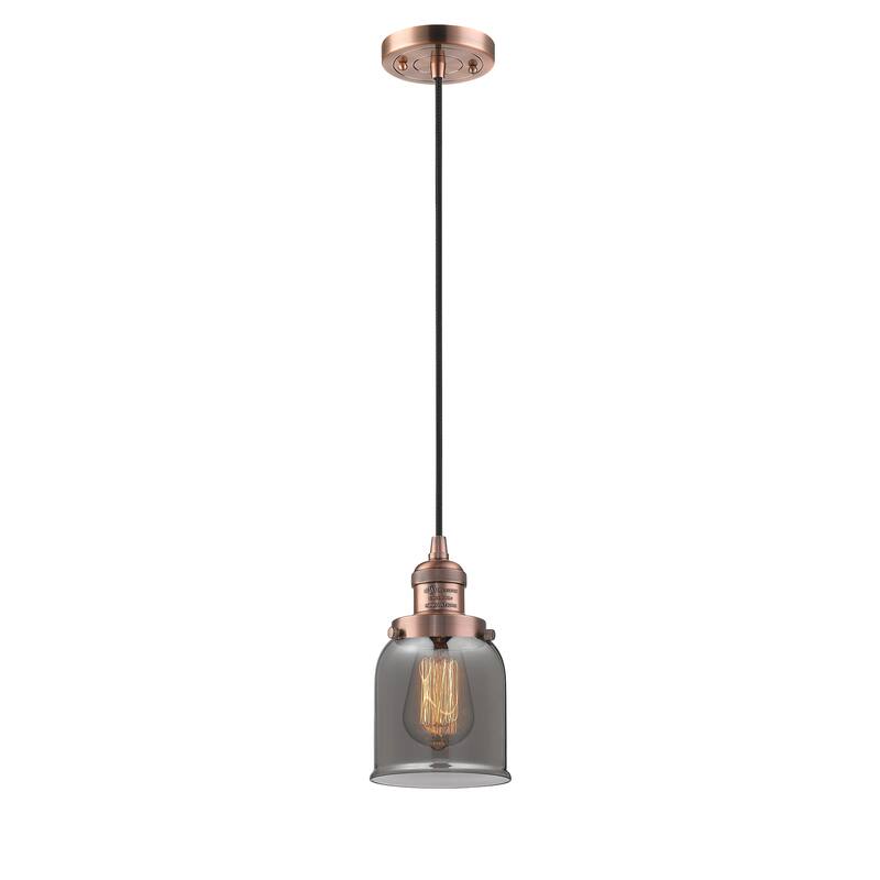 Innovations Lighting Franklin Restoration Bell - 1 Light 5" Cord Hung Mini Pendant - Antique Copper/Light Smoke