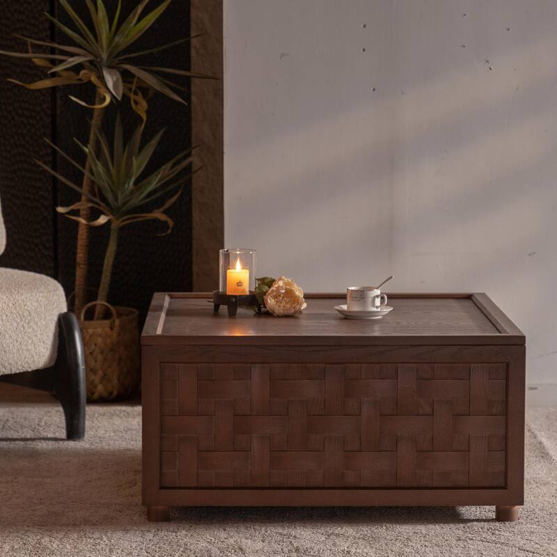 Farmhouse Coffee Table with Storage - Large Square, Wood Grain Finish