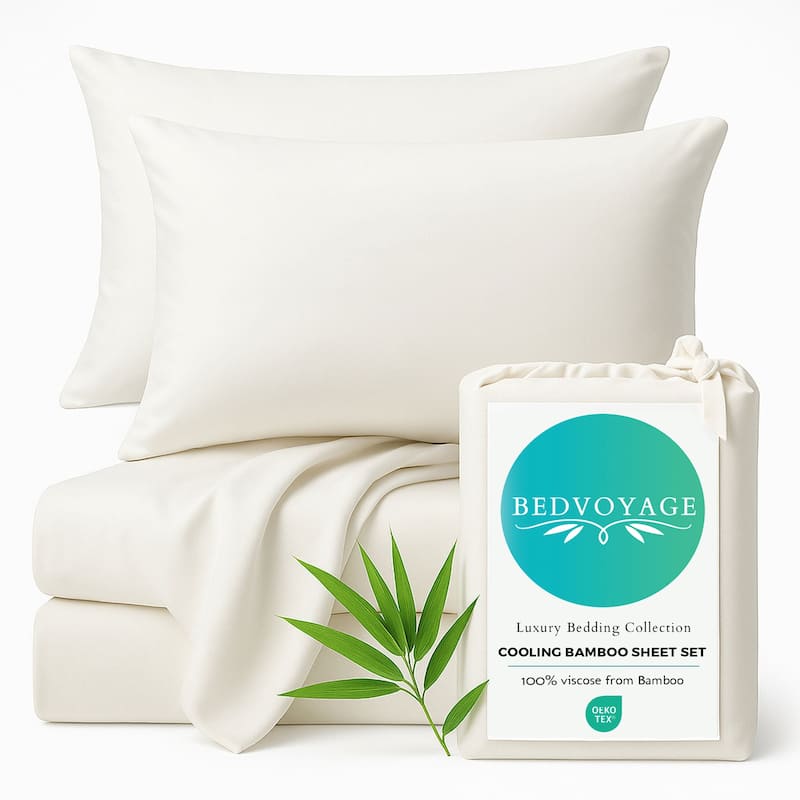 BedVoyage 100% viscose from Bamboo Bed Sheet Set, Split King - White - Ivory - 72x84x18