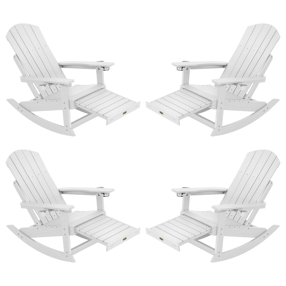 WINSOON Outdoor Rocking Chair with Adjustable Backrest and Retractable Ottoman-Set of 4