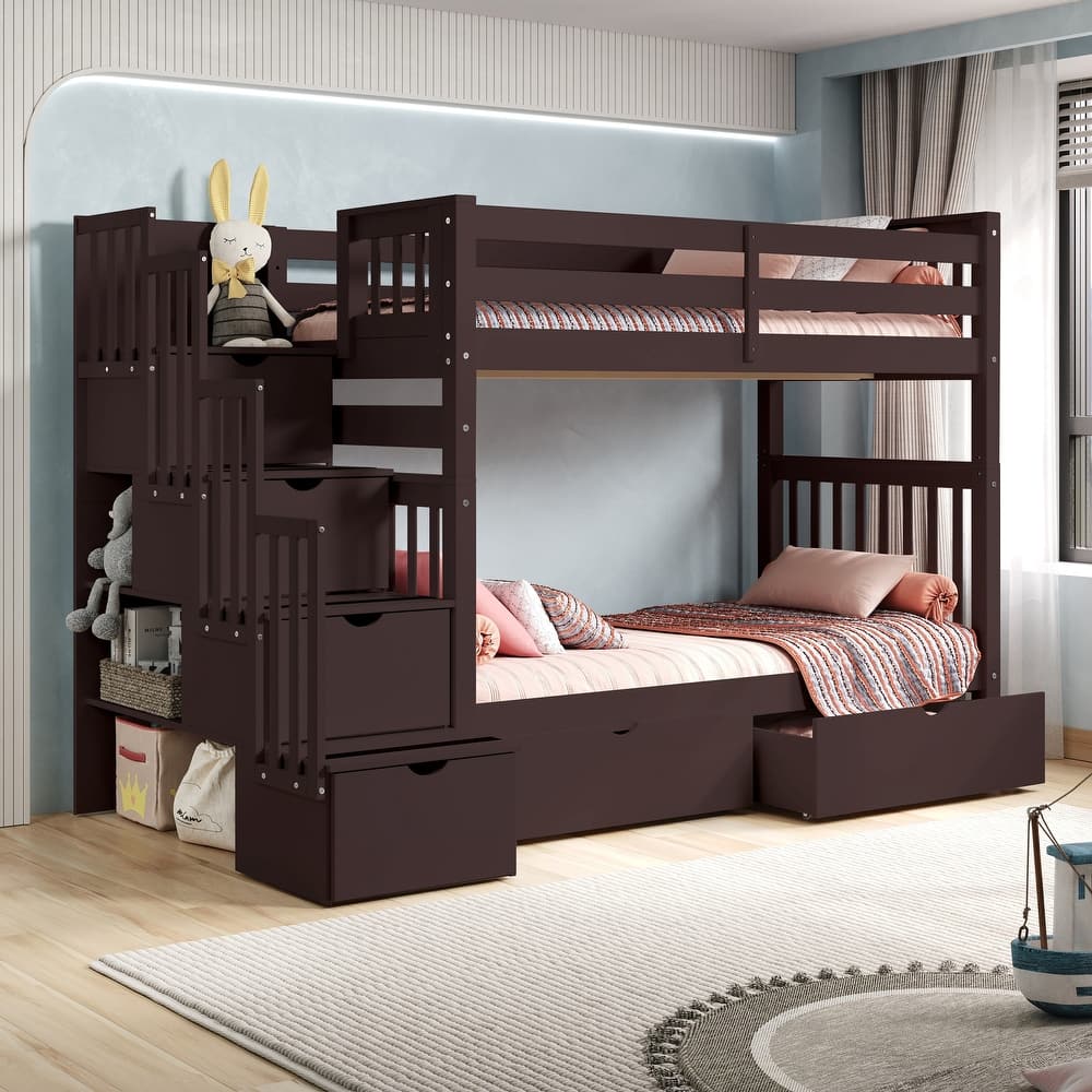 Taylor & Olive Trillium Tall Twin over Twin Stairway Bunk Bed, Drawers